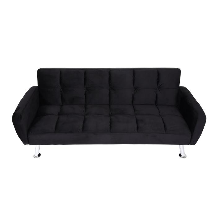 B-Ware (Lehne unfrmig SK2) | Sofa HWC-K19, Couch Schlafsofa Gstebett Nosagfederung Schlaffunktion 203cm ~ Samt schwarz