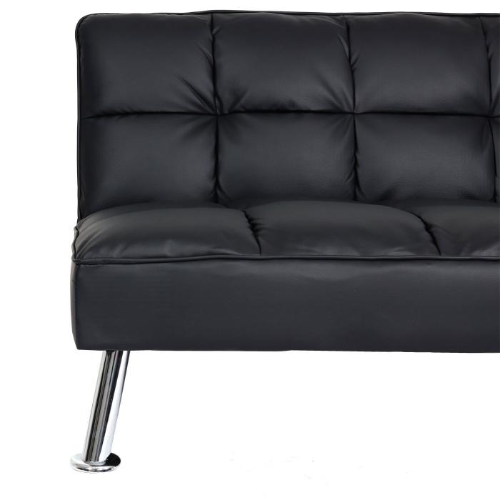 Sofa HWC-K21, Klappsofa Couch Schlafsofa, Nosagfederung Schlaffunktion Liegeflche 181x107cm ~ Kunstleder, schwarz