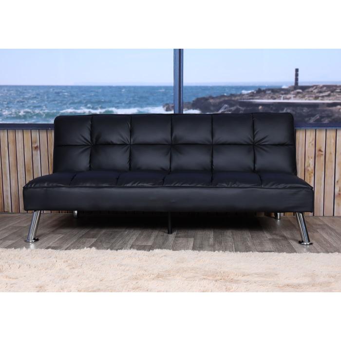 Sofa HWC-K21, Klappsofa Couch Schlafsofa, Nosagfederung Schlaffunktion Liegeflche 181x107cm ~ Kunstleder, schwarz