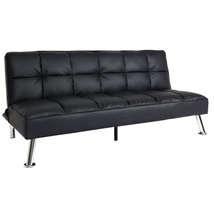 Sofa HWC-K21, Klappsofa Couch Schlafsofa, Nosagfederung Schlaffunktion Liegeflche 181x107cm ~ Kunstleder, schwarz