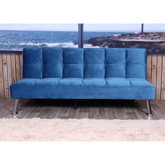 Sofa HWC-K21, Klappsofa Couch Schlafsofa, Nosagfederung Schlaffunktion Liegeflche 181x107cm ~ Samt, blau