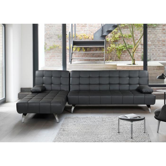 Schlafsofa HWC-K22, Couch Ecksofa Sofa, Liegeflche links/rechts Schlaffunktion 236cm ~ Kunstleder schwarz