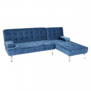 Schlafsofa HWC-K22, Couch Ecksofa Sofa, Liegeflche links/rechts Schlaffunktion 236cm ~ Samt blau