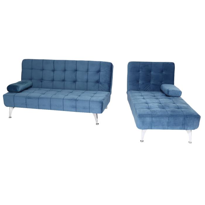 Schlafsofa HWC-K22, Couch Ecksofa Sofa, Liegeflche links/rechts Schlaffunktion 236cm ~ Samt blau