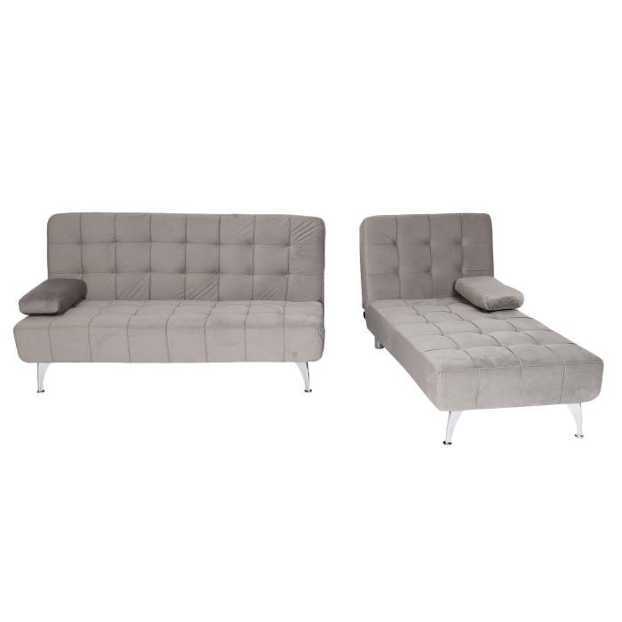 Schlafsofa HWC-K22, Couch Ecksofa Sofa, Liegeflche links/rechts Schlaffunktion 236cm ~ Samt grau