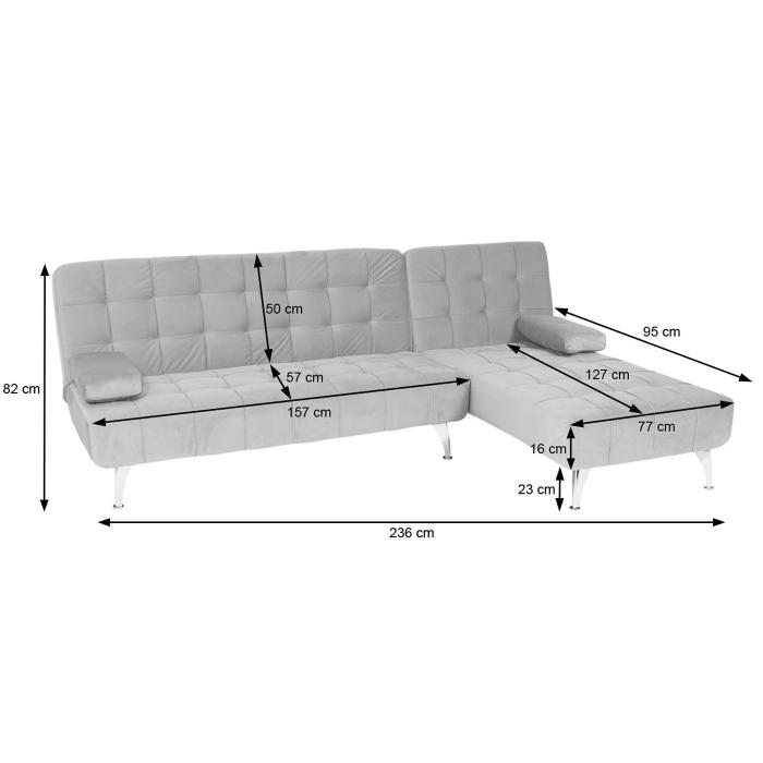 Schlafsofa HWC-K22, Couch Ecksofa Sofa, Liegeflche links/rechts Schlaffunktion 236cm ~ Samt grau