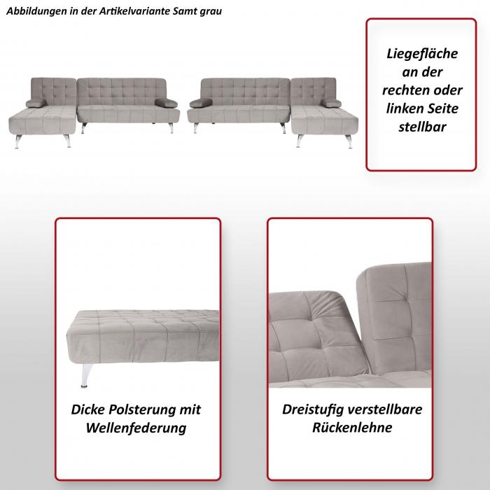 Schlafsofa HWC-K22, Couch Ecksofa Sofa, Liegeflche links/rechts Schlaffunktion 236cm ~ Stoff/Textil dunkelgrau, schwarz