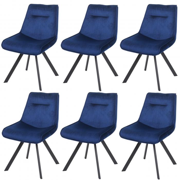 6er-Set Esszimmerstuhl HWC-K24, Polsterstuhl Kchenstuhl Lehnstuhl Stuhl, Metall Samt ~ blau