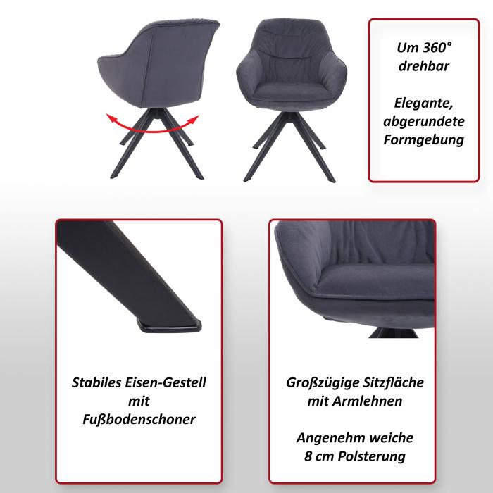 B-Ware (Druckstellen SK2) | Esszimmerstuhl HWC-K28, Polsterstuhl Stuhl mit Armlehne, drehbar, Metall ~ Stoff/Textil grau