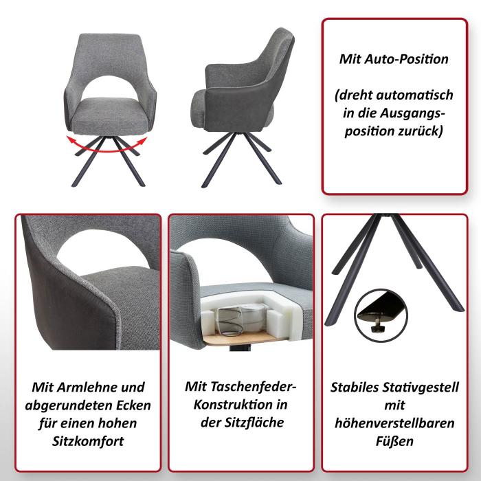 6er-Set Esszimmerstuhl HWC-K30, Kchenstuhl Lehnstuhl, drehbar Auto-Position, Stoff/Textil ~ braun-dunkelbraun