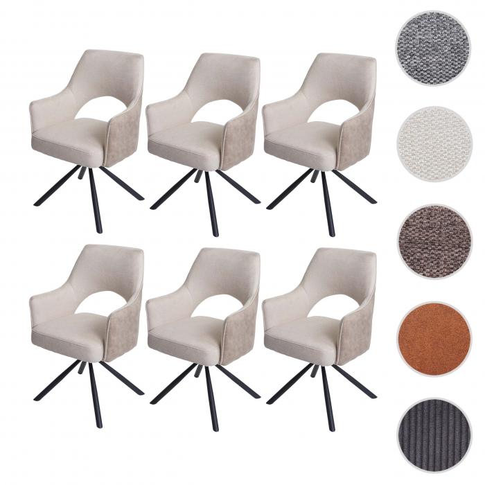 6er-Set Esszimmerstuhl HWC-K30, Küchenstuhl Lehnstuhl, drehbar  Auto-Position, Stoff/Textil ~ creme von Heute-Wohnen | 4-Fuß-Stühle