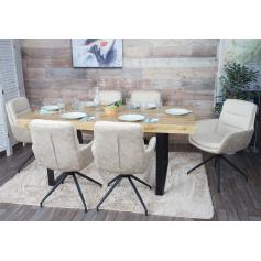 6er-Set Esszimmerstuhl HWC-K32, Küchenstuhl Lehnstuhl Stuhl, drehbar Auto-Position, Stoff/Textil ~ creme-beige