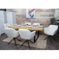 6er-Set Esszimmerstuhl HWC-K33, Küchenstuhl Stuhl, drehbar Auto-Position, Stoff/Textil ~ bouclé-weiß