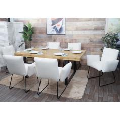 6er-Set Esszimmerstuhl HWC-K34, Küchenstuhl Polsterstuhl Stuhl mit Armlehne, Öko-Tex Bouclé Stoff/Textil Metall ~ weiß