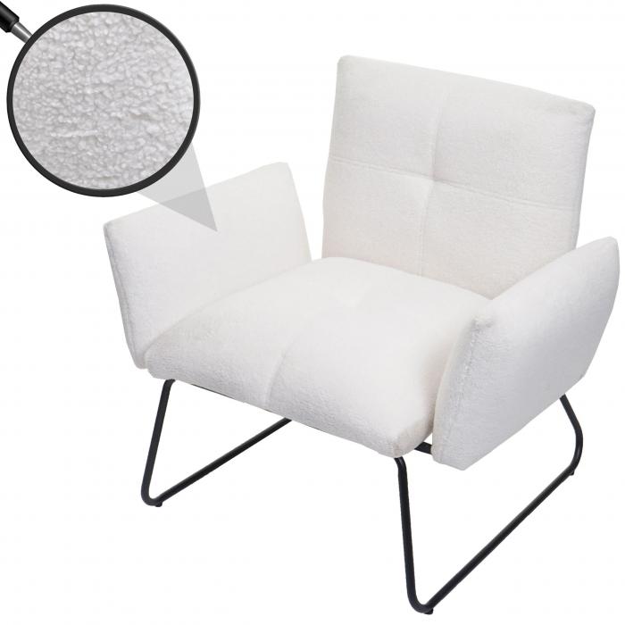 Lounge-Sessel HWC-K34, Cocktailsessel Sessel, Boucl Stoff/Textil MVG-zertifiziert ~ wei