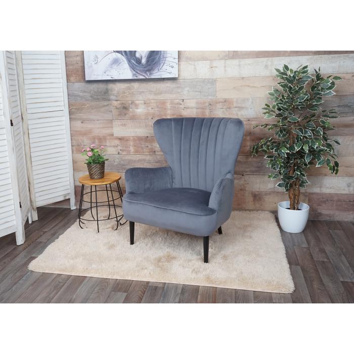 Lounge-Sessel HWC-K37, Cocktailsessel Polstersessel Sessel, Samt (280g/m) ~ grau