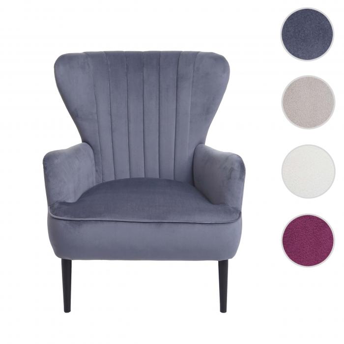 Lounge-Sessel HWC-K37, Cocktailsessel Polstersessel Sessel, Samt (280g/m) ~ grau