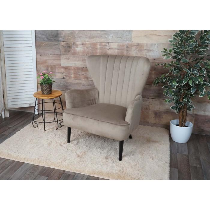 Lounge-Sessel HWC-K37, Cocktailsessel Polstersessel Sessel, Samt (280g/m) ~ taupe