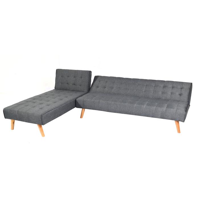 Ecksofa HWC-K38, Sofa Klappsofa, Liegeflche links/rechts, Stoff/Textil Massivholz MVG-zertifiziert 256cm ~ dunkelgrau