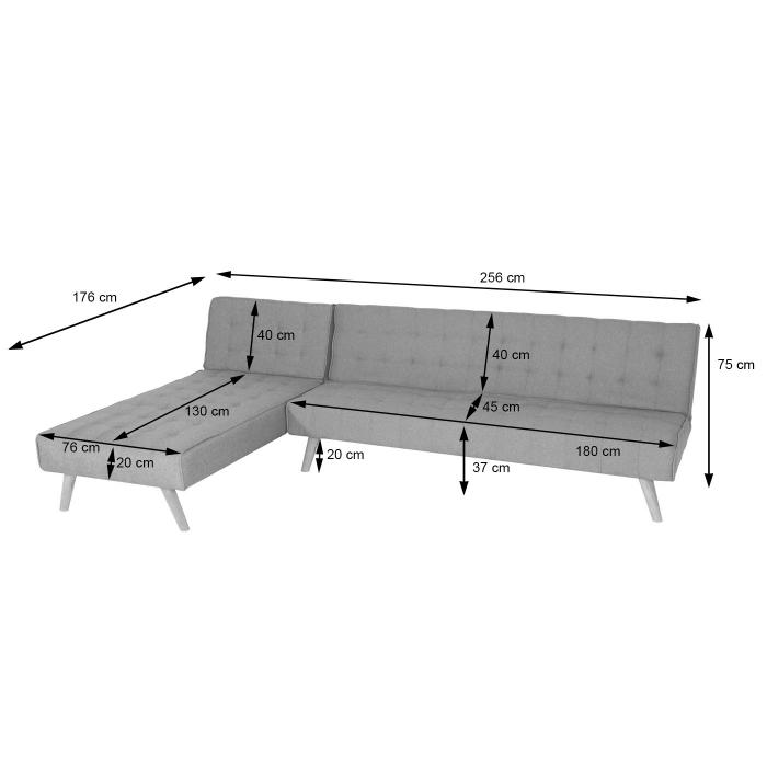 Ecksofa HWC-K38, Sofa Klappsofa, Liegeflche links/rechts, Stoff/Textil Massivholz MVG zertifiziert 256cm ~ hellgrau