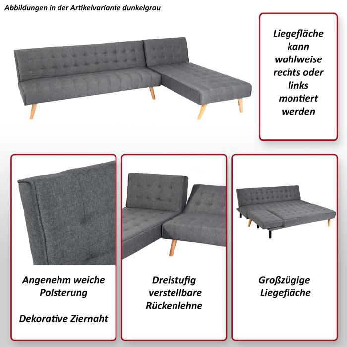 Ecksofa HWC-K38, Sofa Klappsofa, Liegeflche links/rechts, Stoff/Textil Massivholz MVG-zertifiziert 256cm ~ dunkelgrau