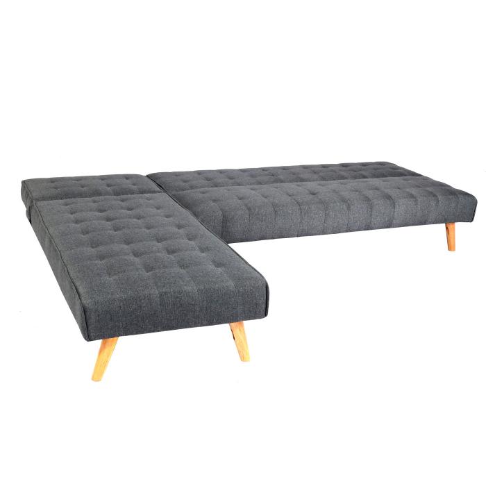 Ecksofa HWC-K38, Sofa Klappsofa, Liegeflche links/rechts, Stoff/Textil Massivholz MVG-zertifiziert 256cm ~ dunkelgrau