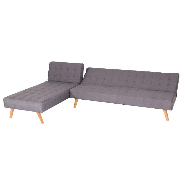 Ecksofa HWC-K38, Sofa Klappsofa, Liegefläche links/rechts, Stoff/Textil Massivholz MVG zertifiziert 256cm ~ hellgrau