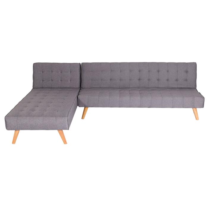Ecksofa HWC-K38, Sofa Klappsofa, Liegefläche links/rechts, Stoff/Textil Massivholz MVG zertifiziert 256cm ~ hellgrau