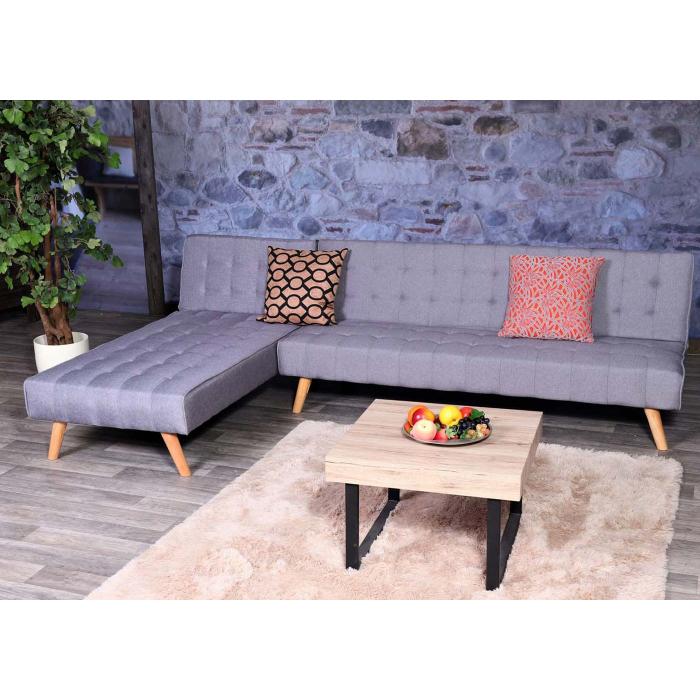 Ecksofa HWC-K38, Sofa Klappsofa, Liegefläche links/rechts, Stoff/Textil Massivholz MVG zertifiziert 256cm ~ hellgrau