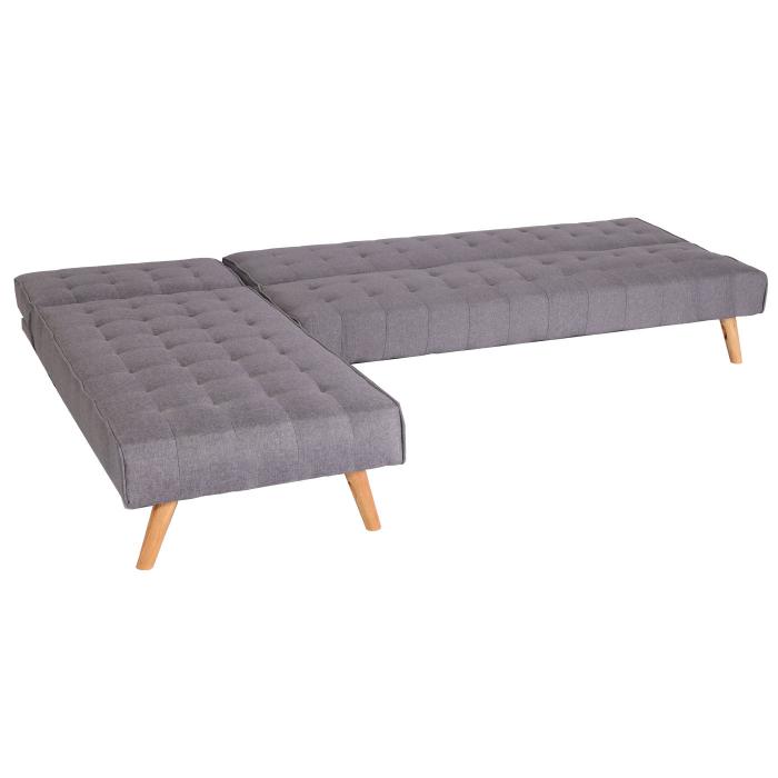 Ecksofa HWC-K38, Sofa Klappsofa, Liegefläche links/rechts, Stoff/Textil Massivholz MVG zertifiziert 256cm ~ hellgrau