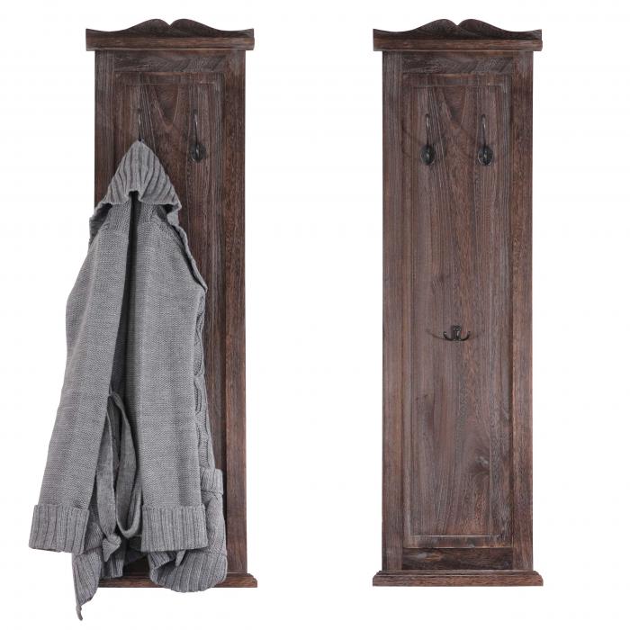 2er-Set Garderobe T33, Wandgarderobe Garderobenpaneel, Wandhaken Holz 109x28x4cm ~ braun shabby