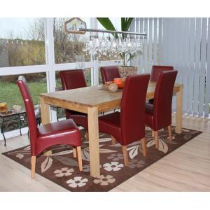 6er-Set Esszimmerstuhl Küchenstuhl Stuhl Latina, LEDER ~ rot, helle Beine