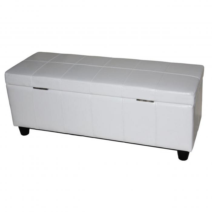Aufbewahrungs-Truhe Sitzbank Kriens, Leder + Kunstleder, 112x45x45cm MVG-zertifiziert ~ wei
