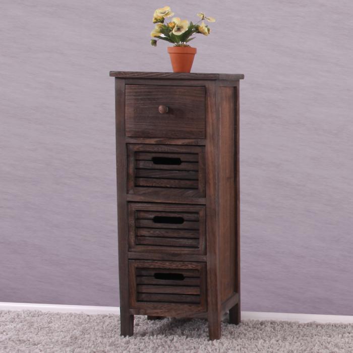 Kommode T18, Schubladenschrank Schrank, 4 Schubladen, 74x30x25cm Shabby-Look Vintage ~ braun