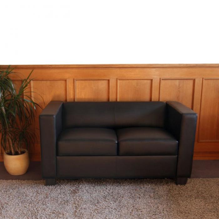 2er Sofa Couch Loungesofa Lille ~ Leder, schwarz