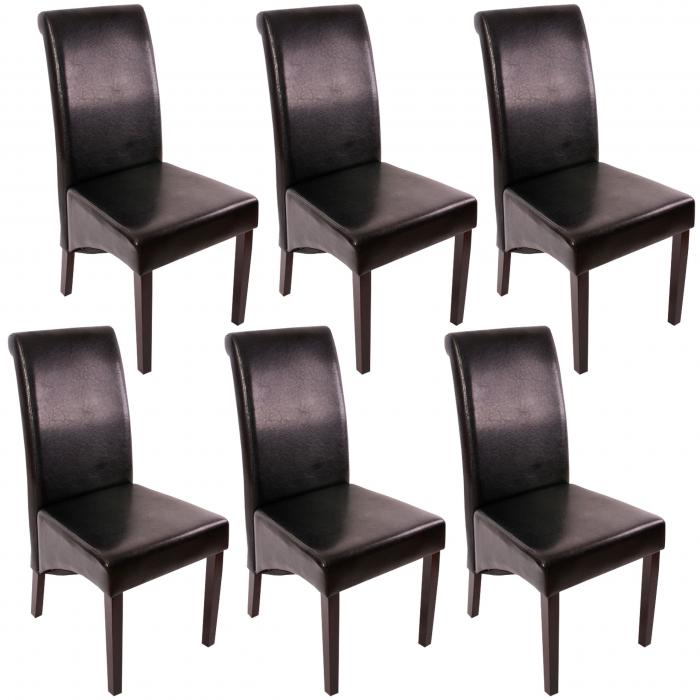 6er-Set Esszimmerstuhl Küchenstuhl Stuhl M37 ~ Leder, schwarz, dunkle Füße