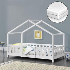 Kinderbett HLO-PX185 70x160 cm mit Lattenrost und Gitter ~ Weiß