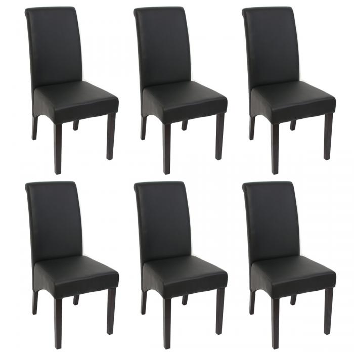 6er-Set Esszimmerstuhl Küchenstuhl Stuhl M37 ~ Kunstleder matt, schwarz, dunkle Füße
