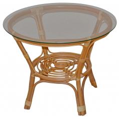 Rattantisch H135, Tisch Beistelltisch Wohnzimmertisch Couchtisch, honigfarben, 57x70x70cm