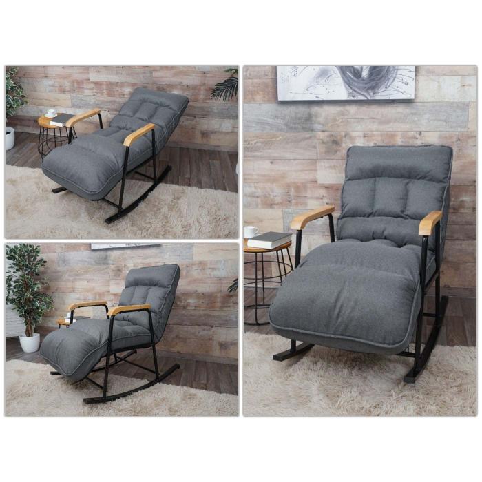 Schaukelstuhl HWC-K40, Schaukelsessel Schwingstuhl Relaxsessel, Liegefunktion Metall ~ Stoff/Textil dunkelgrau