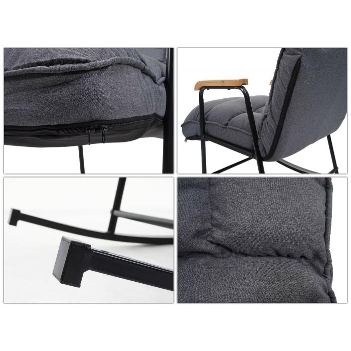 Schaukelstuhl HWC-K40, Schaukelsessel Schwingstuhl Relaxsessel, Liegefunktion Metall ~ Stoff/Textil dunkelgrau