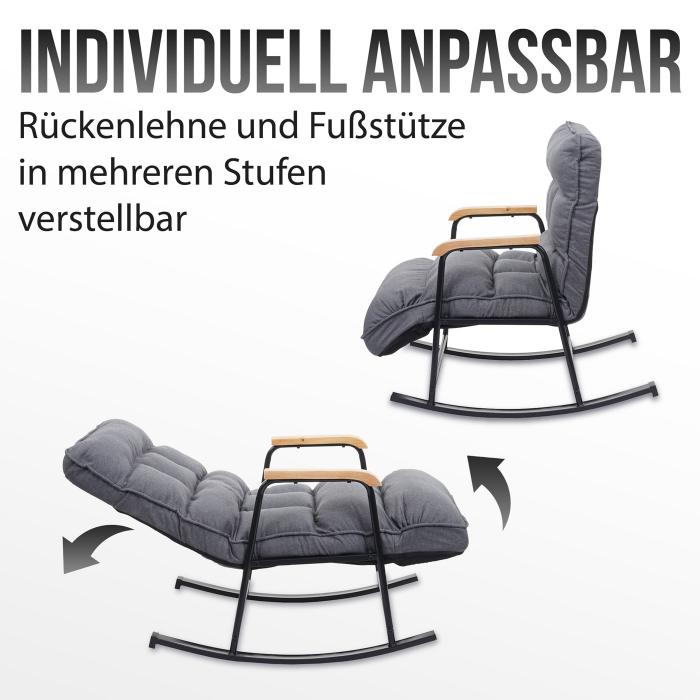 Schaukelstuhl HWC-K40, Schaukelsessel Schwingstuhl Relaxsessel, Liegefunktion Metall ~ Stoff/Textil dunkelgrau