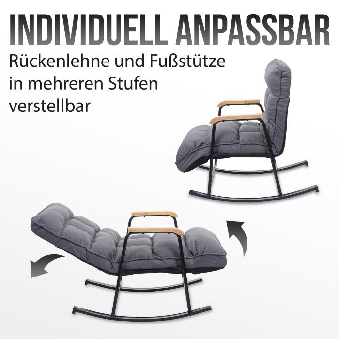 Schaukelstuhl HWC-K40, Schaukelsessel Schwingstuhl Relaxsessel, Liegefunktion Metall ~ Stoff/Textil blau