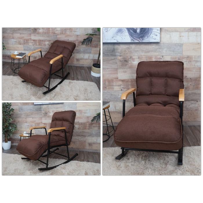 Schaukelstuhl HWC-K40, Schaukelsessel Schwingstuhl Relaxsessel, Liegefunktion Metall ~ Stoff/Textil dunkelbraun