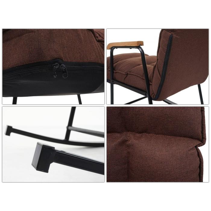 Schaukelstuhl HWC-K40, Schaukelsessel Schwingstuhl Relaxsessel, Liegefunktion Metall ~ Stoff/Textil dunkelbraun