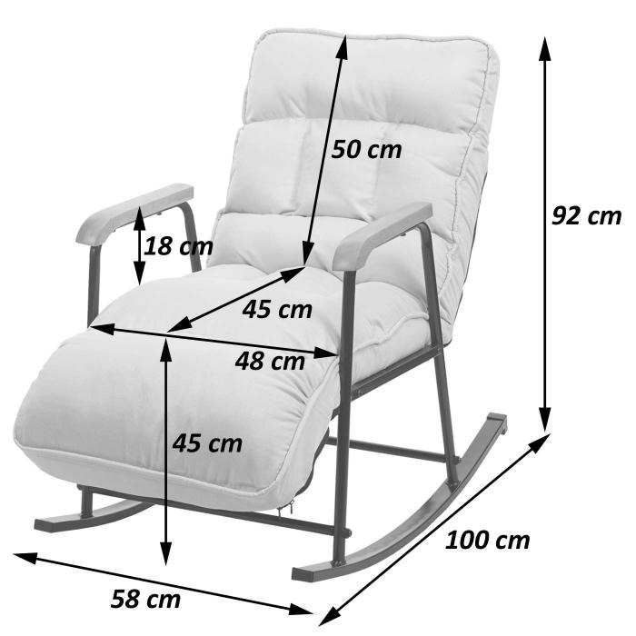 Schaukelstuhl HWC-K40, Schaukelsessel Schwingstuhl Relaxsessel, Liegefunktion Metall ~ Stoff/Textil creme-beige