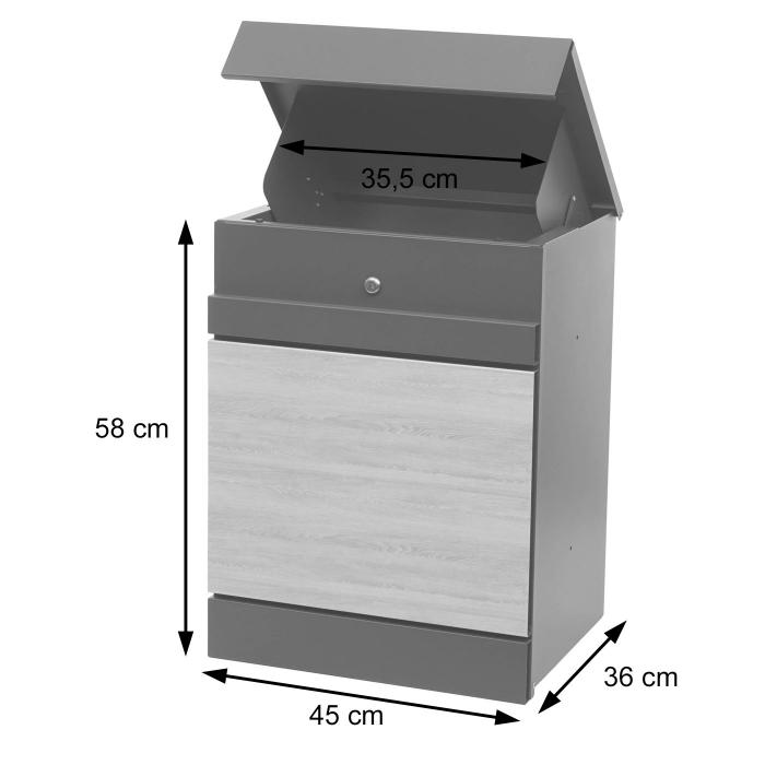 Paketkasten HWC-K41, Paketbox Paketfach Paketstation Briefkasten, Metall ~ verzinkt anthrazit-Holzoptik