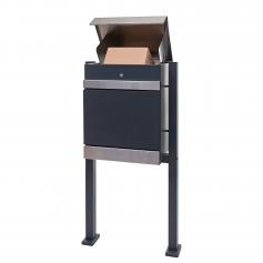Paketkasten mit Standfuß HWC-K41, Paketbox Paketstation Standbriefkasten, Metall ~ Edelstahl verzinkt anthrazit