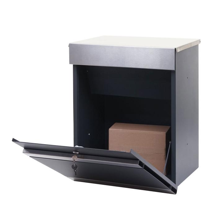 Paketkasten HWC-K41, Paketbox Paketfach Paketstation Briefkasten, Metall ~ Edelstahl verzinkt anthrazit