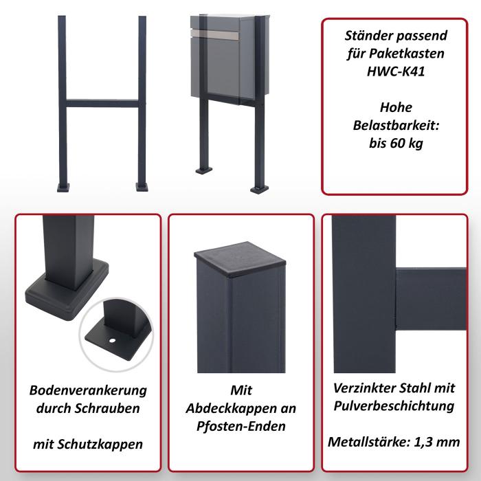 Standfu fr Paketkasten HWC-K41, Befestigungsstnder Briefkasten Paketkastenstnder, verzinkter Stahl ~ anthrazit